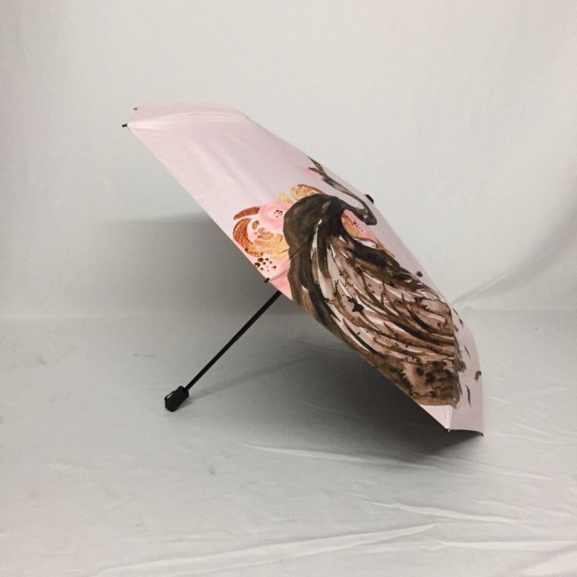 Umbrella factory custom 21 inch full version printing ultra light full shading black plastic tri-fold umbrella